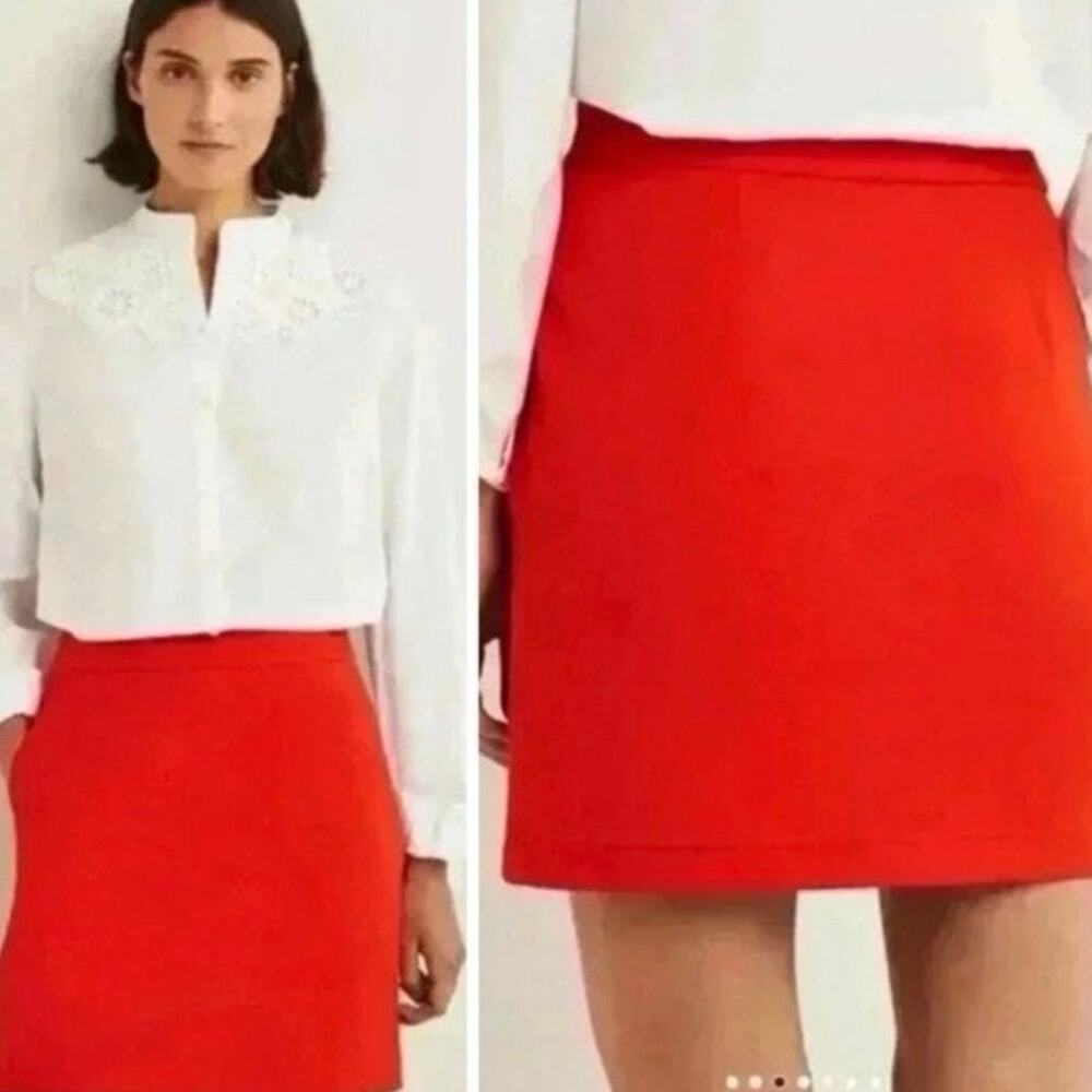 Boden Ponte Knit Mini Skirt Women 10 Red Orange A Line Pockets